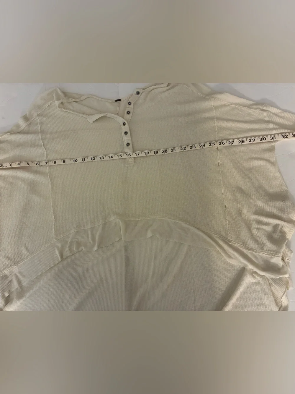 Free People  Lyrical Tunic Cream Cotton Flowy  Waffle Henley Top XS Fairy Grunge